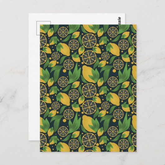 Waterverf Blue Lemon Fruit Pattern Briefkaart (Voorkant / Achterkant)