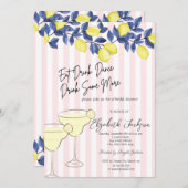 Waterverf Blue Lemons Martini Pink Stripes Kaart (Voorkant / Achterkant)