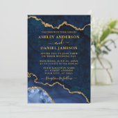 Waterverf Blue Marble Agate Geode Wedding Gold Kaart (Staand voorkant)