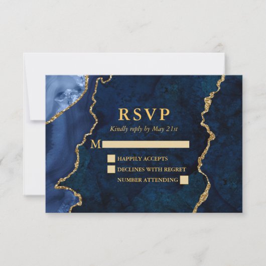 Waterverf Blue Marble Agate Geode Wedding Gold RSVP Kaartje (Voorkant)