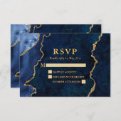 Waterverf Blue Marble Agate Geode Wedding Gold RSVP Kaartje (Voorkant / Achterkant)