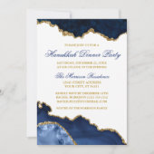 Waterverf Blue Marble Geode Gold Hanukkah Dinner Kaart (Voorkant)