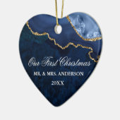 Waterverf Blue Marble Geode Wedding Heart PHOTO Keramisch Ornament (Links)
