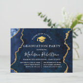 Waterverf Blue Marble Gold Pet Afstudeerder Party Kaart (Staand voorkant)