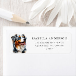 Waterverf Blue Merle Australische Herdershond Etiket