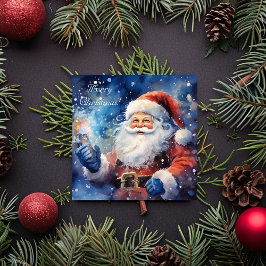 Waterverf Blue Merry Christmas Santa Claus Feestdagenkaart