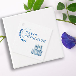 Waterverf Blue Minimalist baby shower Boy Bedankjes Labels