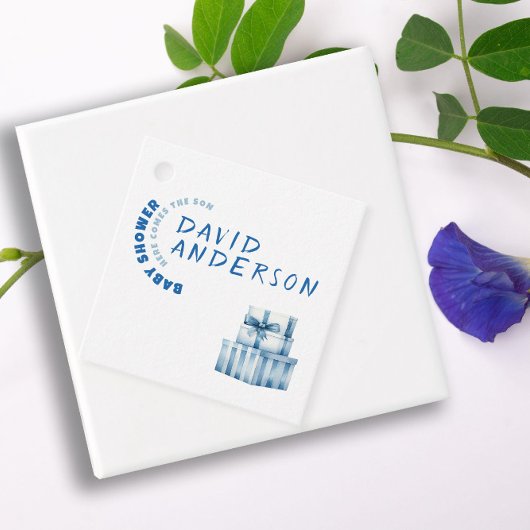 Waterverf Blue Minimalist baby shower Boy Bedankjes Labels