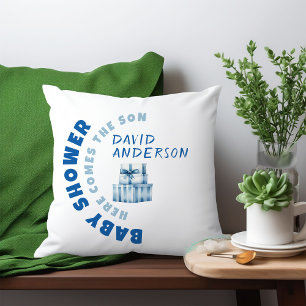 Waterverf Blue Minimalist baby shower Boy Kussen