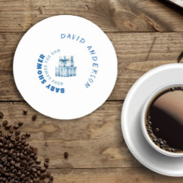 Waterverf Blue Minimalist baby shower Boy Ronde Kartonnen Onderzetter