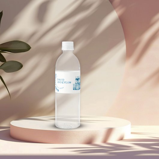 Waterverf Blue Minimalist baby shower Boy Waterfles Etiket