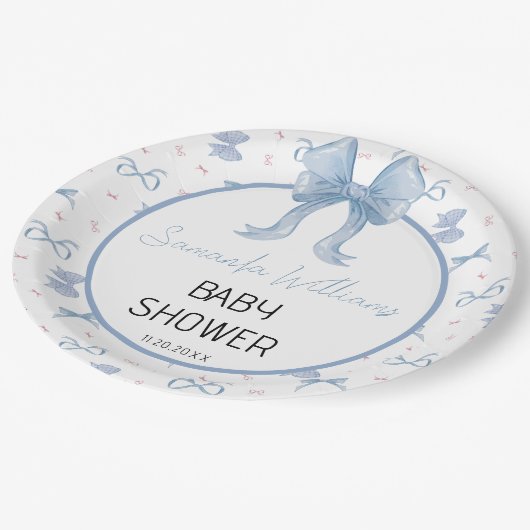 Waterverf Blue Minimalist Elegant Boy Baby shower Papieren Bordje (Gekanteld)