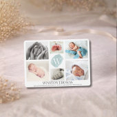 Waterverf Blue Monogram Foto Collage Boy Birth Aankondiging