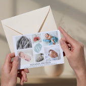 Waterverf Blue Monogram Foto Collage Boy Birth Aankondiging