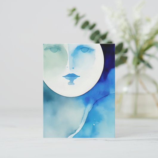 Waterverf Blue Moon Briefkaart (Staand voorkant)