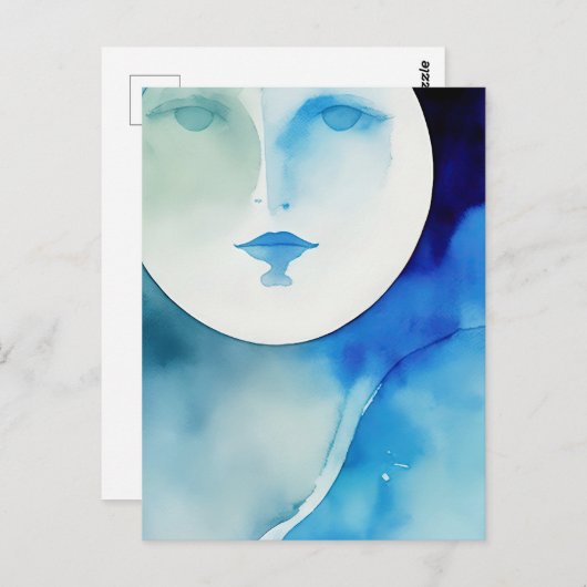Waterverf Blue Moon Briefkaart (Voorkant / Achterkant)