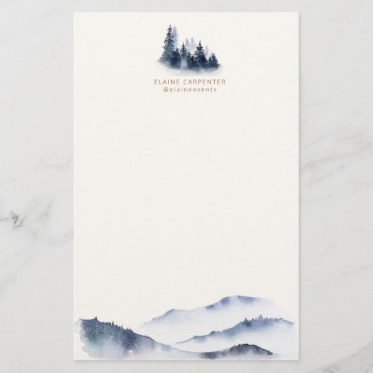 Waterverf Blue Mountain Monogram briefpapier (Voorkant)