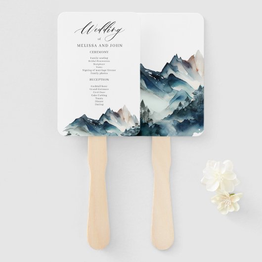 Waterverf Blue Mountain Rustic Hand Fan Handwaaier (Voorkant en achterkant)