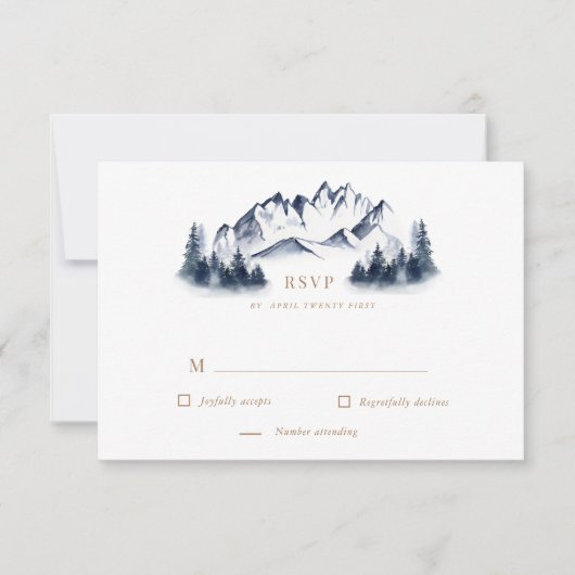 Waterverf Blue Mountain Rustieke RSVP Respons Kaar (Voorkant)