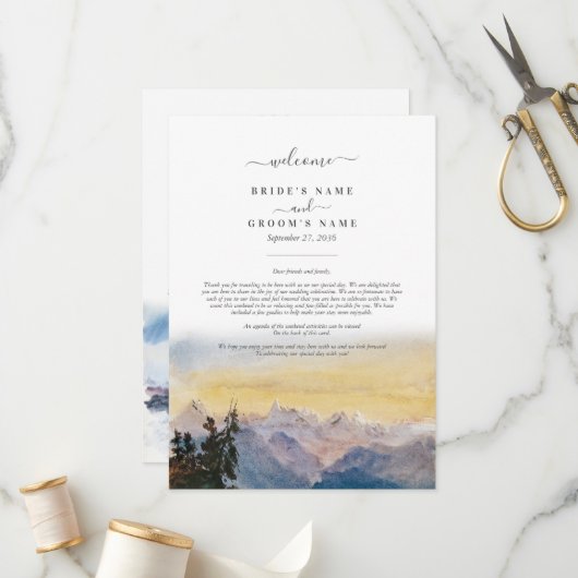 Waterverf Blue Mountains Pine huwelijksreis Programmakaart (Voorkant / Achterkant in situ)