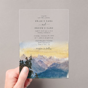 Waterverf Blue Mountains Pine Wedding Acryl Uitnodigingen