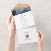 Waterverf Blue Mountains Pine Wedding All In One Uitnodiging (Afscheurbaar)