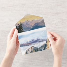 Waterverf Blue Mountains Pine Wedding All In One Uitnodiging