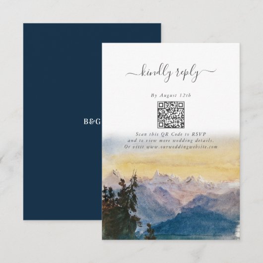 Waterverf Blue Mountains Pine Wedding Informatiekaartje (Voorkant / Achterkant)