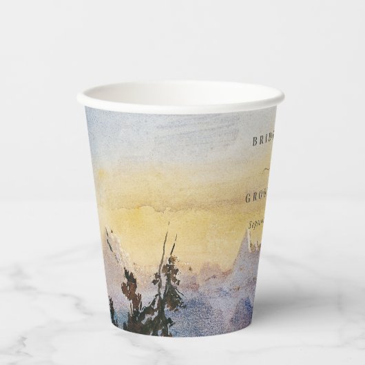 Waterverf Blue Mountains Pine Wedding Papieren Bekers (Voorkant)