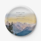 Waterverf Blue Mountains Pine Wedding Papieren Bordje (Voorkant)