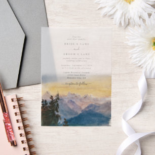 Waterverf Blue Mountains Pine Wedding Vellum Uitnodigingen