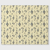 Waterverf Blue Musical Muzieknoten Gold Glitter Cadeaupapier (Vlak)