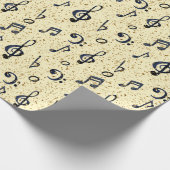 Waterverf Blue Musical Muzieknoten Gold Glitter Cadeaupapier (Hoek)