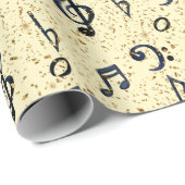 Waterverf Blue Musical Muzieknoten Gold Glitter Cadeaupapier (Rol Hoek)