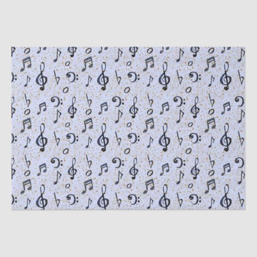 Waterverf Blue Musical Muzieknoten Gold Glitter Tissuepapier (Voorkant)