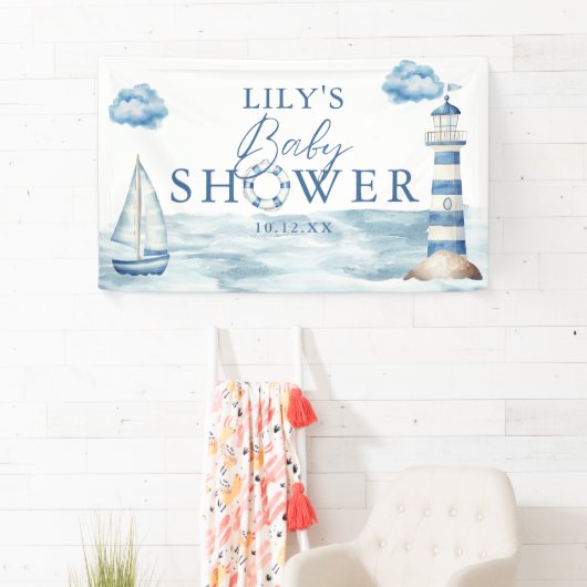 Waterverf Blue Nautical Baby shower Welkom Spandoek (Insitu)
