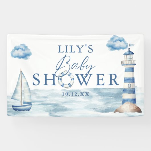 Waterverf Blue Nautical Baby shower Welkom Spandoek (Horizontaal)