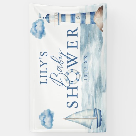 Waterverf Blue Nautical Baby shower Welkom Spandoek (Verticaal)