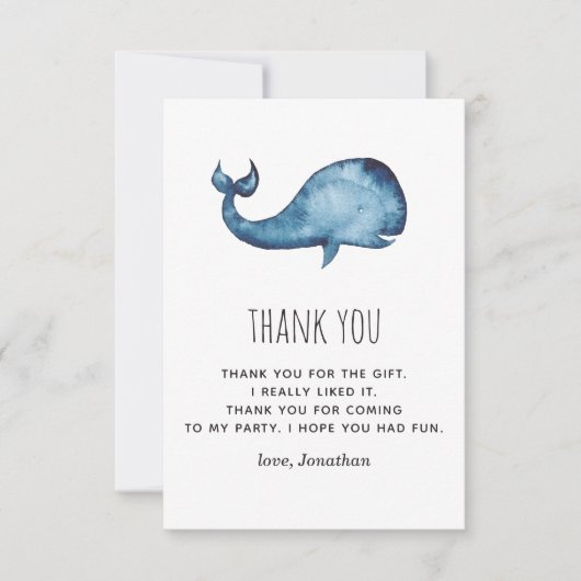 Waterverf Blue Navy schattige walvis. Kinderverjaa Bedankkaart (Voorkant)