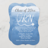 Waterverf Blue Nurse GraduParty Kaart (Voorkant / Achterkant)