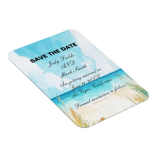 Waterverf Blue Ocean Beach Bewaar de datum Magneet (Rechterzijde)