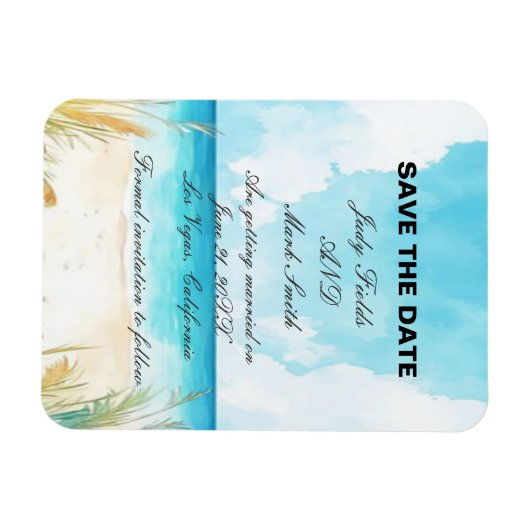 Waterverf Blue Ocean Beach Bewaar de datum Magneet (Horizontaal)