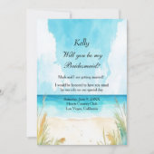 Waterverf Blue Ocean Beach Bruidsmeisje Kaart (Voorkant)