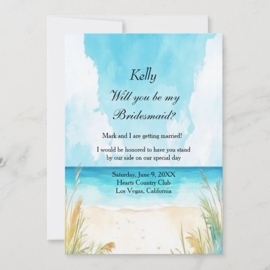 Waterverf Blue Ocean Beach Bruidsmeisje Kaart (Voorkant)