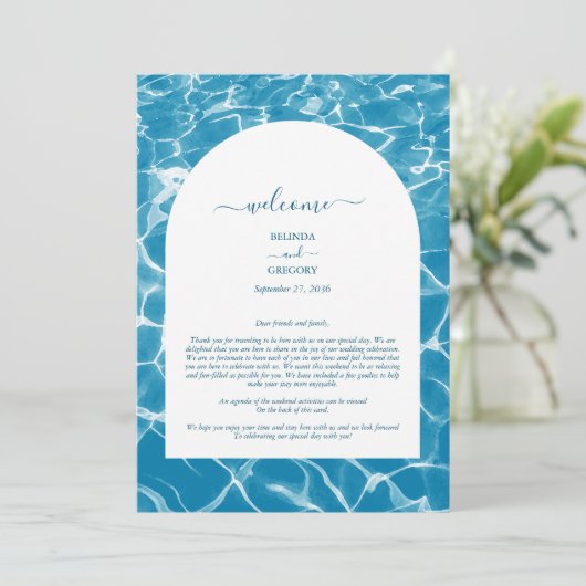 Waterverf Blue Ocean Beach Bruiloft Route Programmakaart (Staand voorkant)