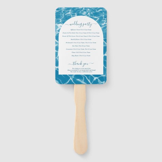 Waterverf Blue Ocean Beach huwelijksprogramma Handwaaier (Achterkant)