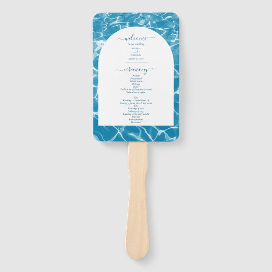 Waterverf Blue Ocean Beach huwelijksprogramma Handwaaier (Voorkant)