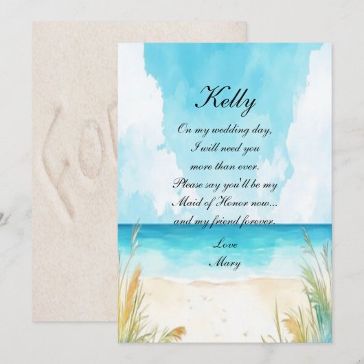 Waterverf Blue Ocean Beach Maid of Honor Kaart (Voorkant / Achterkant)