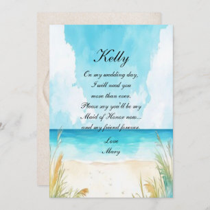 Waterverf Blue Ocean Beach Maid of Honor Kaart