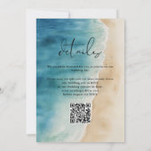 Waterverf Blue Ocean Beach Sand QR Code Wedding Kaart (Achterkant)